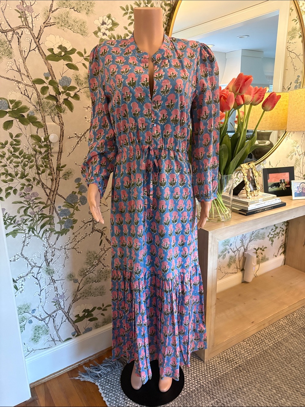 Emerson Fry Pink and Blue Floral Tiered Maxi Dress